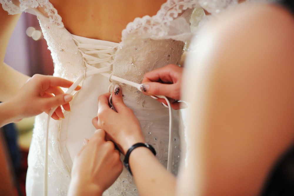 Wedding gown train and bustle fitting near Largo and Seminole Florida