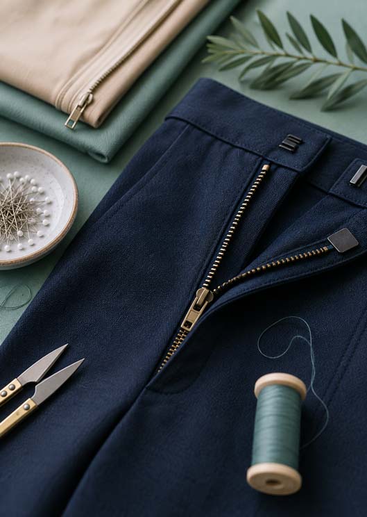 Professional zipper repair and clothing alteration evaluation at Studio Elsys in Largo Florida