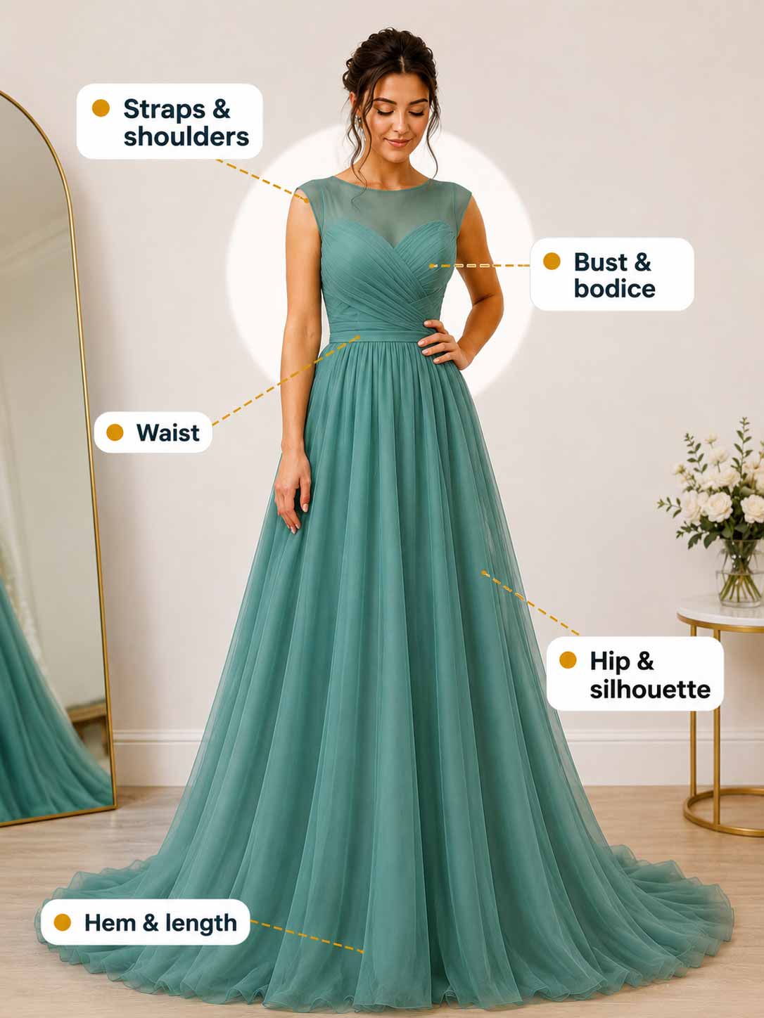 Prom dress hemming and resizing alteration example at Studio Elsys