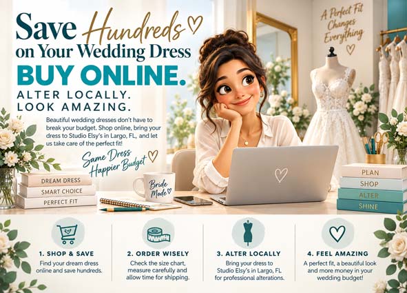 Bridal checklist and wedding dress buying guide about saving before professional alterations