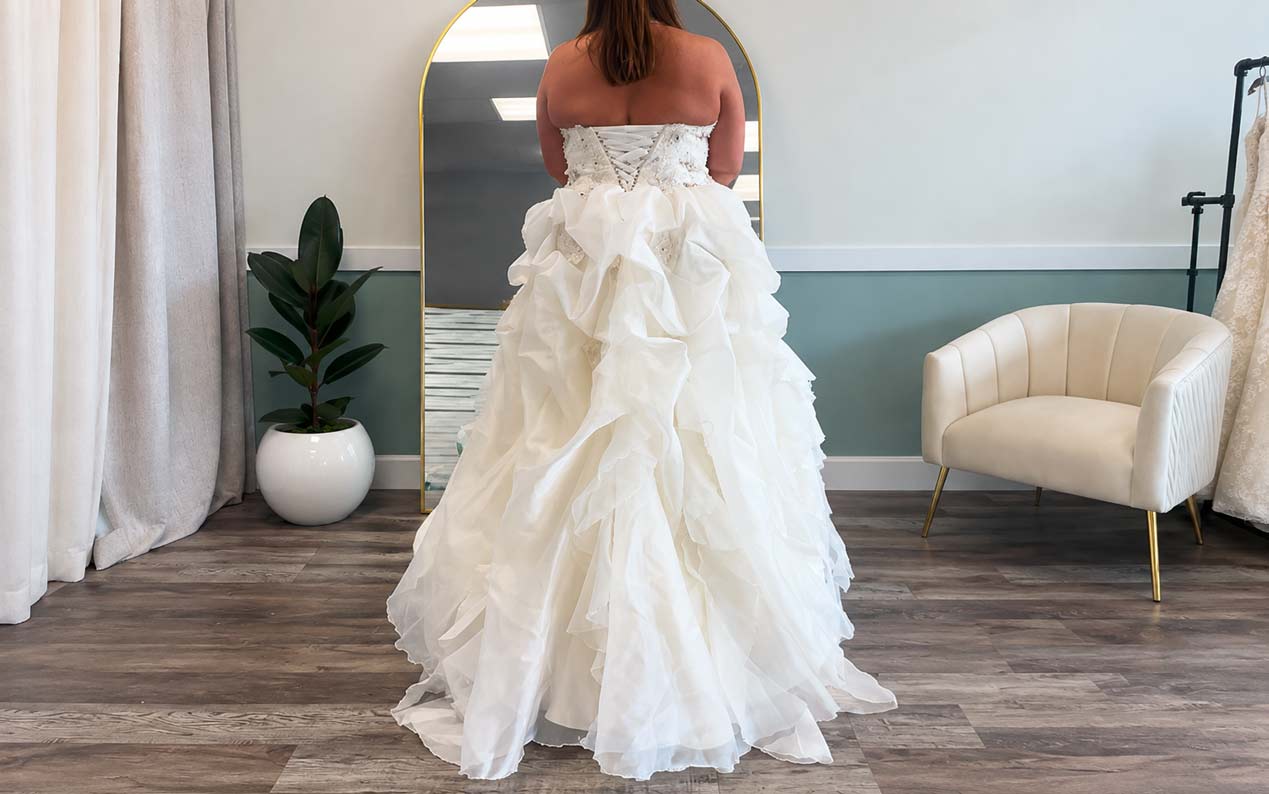 Wedding dress bustle alteration at Studio Elsys in Largo Florida
